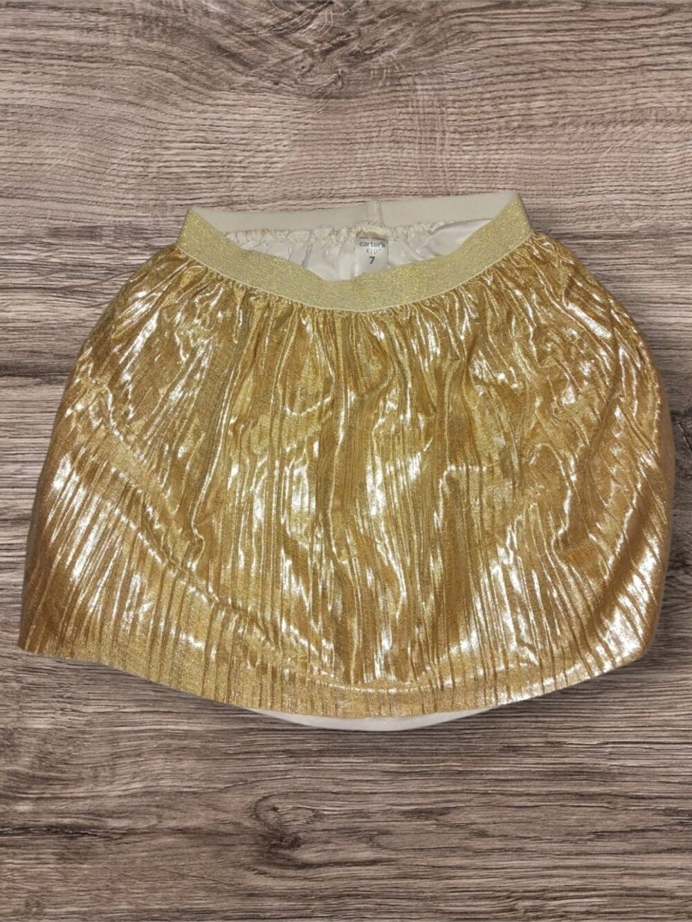 Carter's Kid 7 Gold Metallic Pleated Skirt Girls Size 7 Holiday Party Skirt